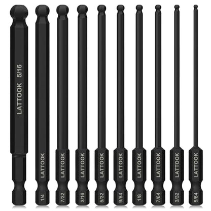 Ball End Hex Head Allen Wrench Drill Bit Set, LATTOOK 10PCS SAE 5/16” to 5/64” Ball End Hex Bit Set Allen Hex Key, Magnetic S2 Steel, 4'' Long - style: 10PCS Ball Hex Bits