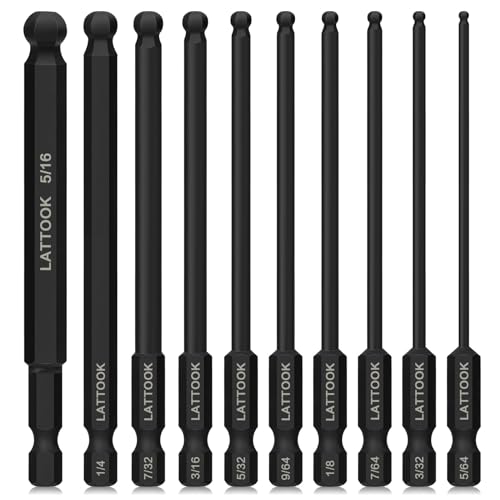 SAE Ball End Hex Head Allen Wrench Drill Bit Set | LATTOOK 10PCS Ball End Hex Bit Set Allen Hex Key, 4'' Long, Magnetic S2 Steel - style: 10PCS Ball Hex Bits