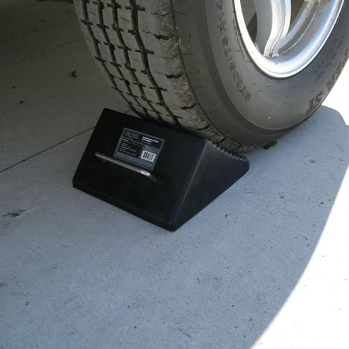 Shop Tuff Rubber Wheel Chock with Wide Handles, Curved Surface, and Resistant to Slip Design for Automotives, Wheel Immobilizers, and Chocks, Black
