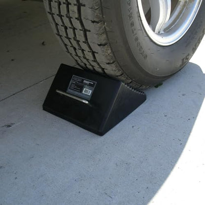 Shop Tuff Rubber Wheel Chock with Wide Handles, Curved Surface, and Resistant to Slip Design for Automotives, Wheel Immobilizers, and Chocks, Black