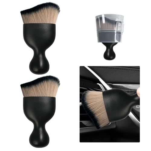 Ziciner 2 PCS Car Detailing Brush, Curved Soft Bristles Auto Removal Dust Collectors, Universal Vehicle Dashboard, Air Conditioner Vents etc Interior Cleaning Tool Accessory (Brown/Black) - color: Brown/Black, size: 2 PCS