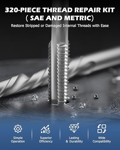 DAYUAN Helicoil Thread Repair Kit SAE Metric, HSS Drill Heli Coil Repair | 320Pcs, SAE & Metric Sizes，135° Split-Point HSS Drill Bits，Stainless Steel Inserts，Repairs Stripped Threads - size: Black -320Pcs-SAE&Metric
