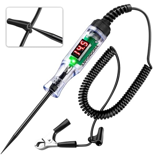 Automotive Test Light, 3-48V DC Digital LED Voltmeter with Dual Polarity Indicator, Heavy Duty Circuit Tester Pen with Stainless Steel Probe & Anti-Lost Protection for Car Truck RV Fuse Battery