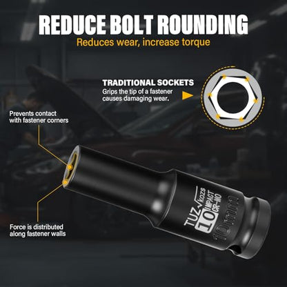 1/2 Inch Drive 10mm Deep Metric 6 Point CR-MO Impact Socket | Radius Corner Design,Square Chamfered Opening,Axle Nut Impact Grade Socket for Easy Removal - size: 1/2” Drive 10mm Deep, style: 1/2" Drive Deep Socket