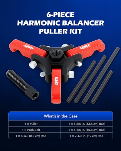 OMT Harmonic Balancer Puller Kit for Removing Harmonic Dampers & Balancers | Adjustable 3-Jaw Puller Pulley Puller Set Compatible with Chevy GM Chrysler Cadillac Ford, Red - color: red