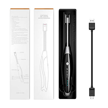 AT-Mizhi Electric Lighter - Rechargeable Long Neck Lighter with LED Flashlight for Candles, Camping & BBQ - color: Black