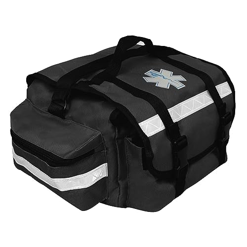 Primacare KB-RO74-BK First Responder Trauma Bag, 17" x 9" x 7", Black — EMT/EMS Medical Supply Organizer with Padded Dividers, Multiple Compartments, Side Pockets, Reflective Strip, Durable Design - color: Black, size: 17"x9"x7"