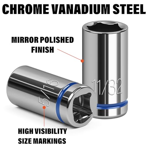 1/4" Drive SAE Master Socket Set, 13-Piece Shallow Hex Socket Set (1/8" - 5/8"), Cover Most Commonly Sizes, 6 Point, Chrome Vanadium Steel with Molded Case - size: Shallow, style: 13pcs-SAE