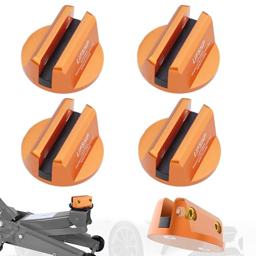 4Pcs Universal Aluminum Grooved Magnetic Jack Pad, Jacking Puck Pinch Weld Frame Rail Adapter, for Car SUV Truck Pickup Sedan MPV Wagon, Change Tire Repair Tires Oil Change Must Have-Orange - color: Orange-4Pcs