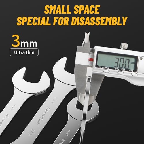 GRENPRO Thin Wrench Set (3mm Thickness) – 8PCS Carbon Steel Slim Wrenches for Tight Spaces, Metric 5.5mm-27mm, with Storage Pouch & Gauge - size: 8PCS Metric(3mm)