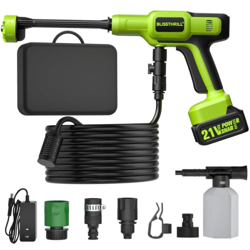Cordless Portable Washer, 1100 PSI Battery Operated Washer with All-Copper Motor, Battery, 23FT Hose, Storage Bag; Handheld Washer; Lightweight Car Washer for Home, Garden (Lime Green) - color: Lime Green