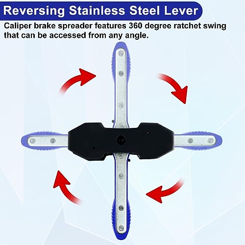 JoyFans Brake Caliper Compression Tool Set, Automotive Quad Disc Pistion Ratchet Ratcheting Press Tool, Car Brake Pads Retractor Compressor with 4PCS Spreader Plates for Brake Pump Adjustment - color: Blue Handle