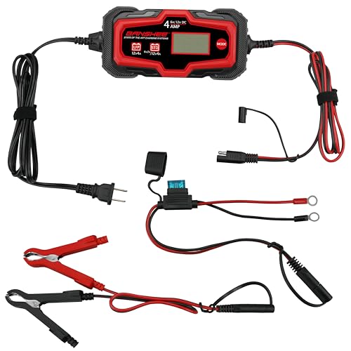 Banshee Car Battery Charger, 4A 6V/12V Automatic Smart Charger, Maintainer, Trickle Charger and Desulfator for Lead Acid and Lithium Batteries, with LCD Display, 12V Supply, & Winter Mode
