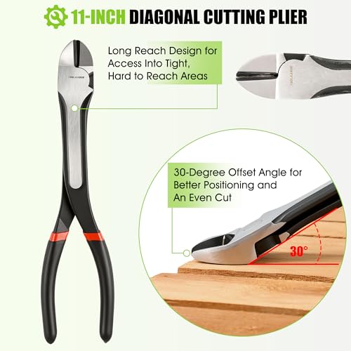 TOOLEAGUE 11" Diagonal Cutting Nose Plier, Non-Slip Grip, Straight Extra Long Diagonal Wire Cutters for Electrical, Home Repairing,Jewelry Making and Mechanics - size: 1pc,11"Diagonal Cutting Nose Plier