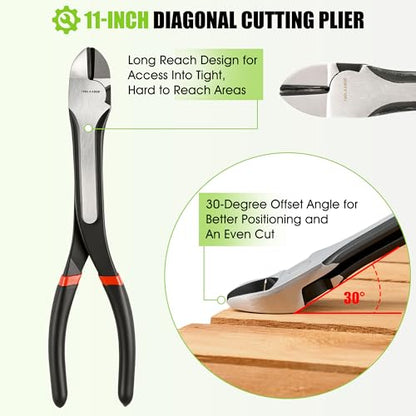TOOLEAGUE 11" Diagonal Cutting Nose Plier, Non-Slip Grip, Straight Extra Long Diagonal Wire Cutters for Electrical, Home Repairing,Jewelry Making and Mechanics - size: 1pc,11"Diagonal Cutting Nose Plier