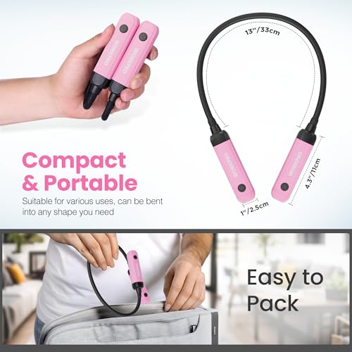 WORKPRO Rechargeable Neck Light for Hands-Free Lighting, 3 Brightness Levels 300 Lumens Neck Light, Bendable Silicone Arm, Great for Mechanics, Reading, Camping, DIY Projects, Crafting, Pink Ribbon - color: Pink