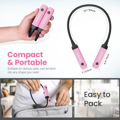 WORKPRO Rechargeable Neck Light for Hands-Free Lighting, 3 Brightness Levels 300 Lumens Neck Light, Bendable Silicone Arm, Great for Mechanics, Reading, Camping, DIY Projects, Crafting, Pink Ribbon - color: Pink