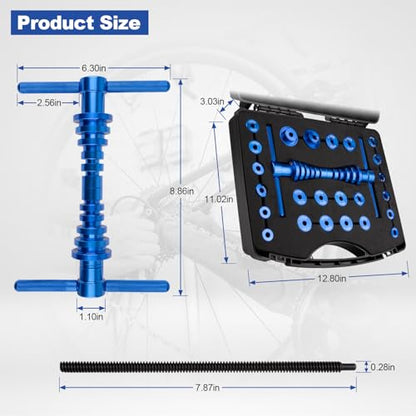 Bearing Press Kit for Bicycle Hub & Pivot, 25PCS Universal Tool | Soft-Tail Frame Pivot Installation, Bushing Tool Included, Durable Steel Build, Fits Most MTB/Road Bike Hubs