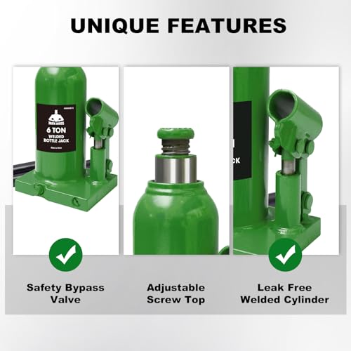 Jack Boss Bottle Jack 6 Ton (12,000 LBs) Hydraulic Car Jack, Fit for Auto Truck Repair and House Lift, Green - color: Green, size: 6 TON