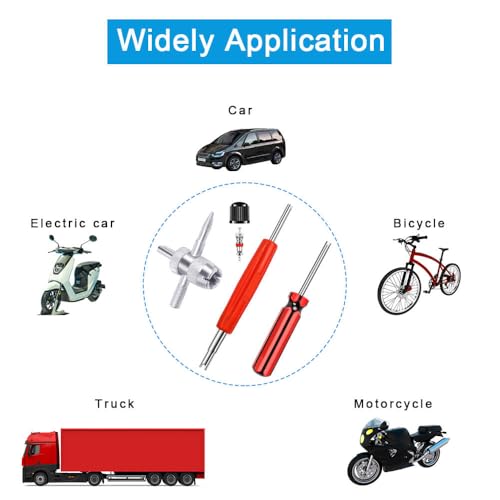 Riseuvo 6Pcs Tire Valve Stem Removal Tool - Single and Double Heads Valve Core Remover, 4-Way Valve Tool Great Tire Repair Tool, 10pcs Valve Stem Caps, 20pcs Valve Stem Core