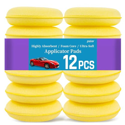 PSLER Foam Applicator Pads - Foam Car Wax Applicator Pad Detailing Round 4 inch Polishing Sponges for Car Wax Applicator Pad 12 Pack-Yellow