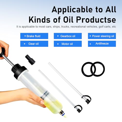 Automotive Fluid Extractor Pump, 200cc Manual Extraction Oil Syringe with 2 Hoses, Auto Oil Change Syringe Pump, Universal for Power Steering Transmission Gear Oil & Brake Fluid Transfers