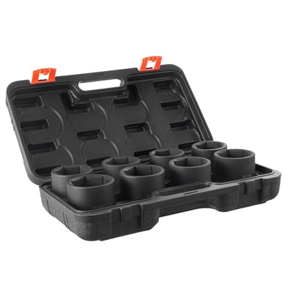 VEVOR Axle Nut Impact Socket Set - 3/4" Drive 6-Point 8-Piece SAE Spindle Nut Socket CR-MO Heat Treated Large Socket Set with Storage Case for Auto Repair, Removing or Installing Axle Nuts - style: 3/4" 8PCS CR-MO