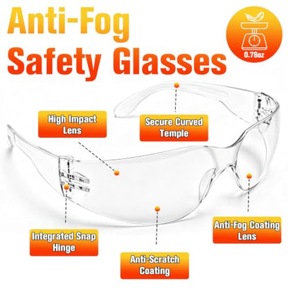 30 Pack Anti-Fog Safety Glasses for Men & Women, ANSI Z87.1 Certified Clear Protective Eyewear with Scratch & Impact Resistant Lenses, Lightweight for Construction, Lab, Manufacturing