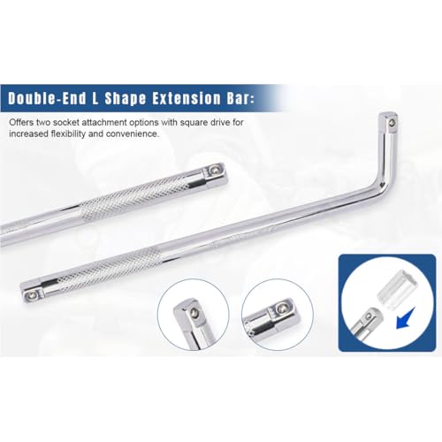 L Handle Breaker Bar 1/2 inch drive 12 inch length Socket Wrench, Heavy-Duty Double end drive Extension Bar for Car, Truck, Van Square Drive Socket Handle E-2211A - size: 1/2 inch 12