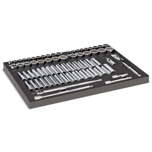 Powerbuilt Master Socket 69 Piece Set, 1/2 Drive, SAE and Metric, 6 and 12 Point, Deep Sockets, Extension Bars, Ratchet - 949006 - size: 1/2-Inch, style: 69 Piece Socket and Ratchet