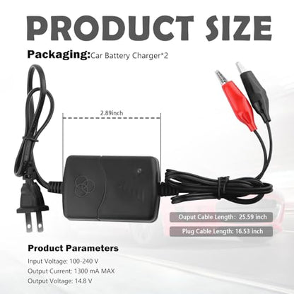 2PCS Trickle Charger for Car Battery 12V,1300mA SLA Battery Trickle Charger with Short-Circuit Protection,Universal 12V Trickles Chargers Maintainer for Cars,Motorcycles,Boats