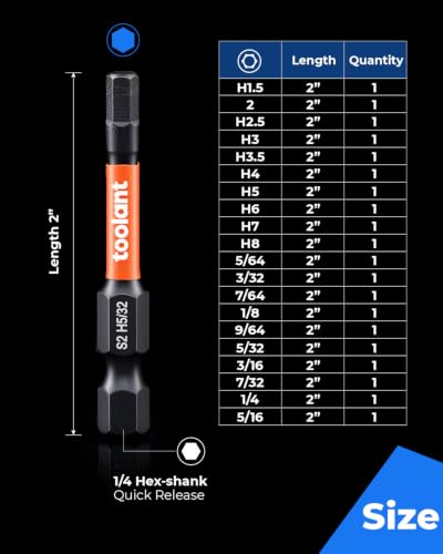 toolant Hex Head Allen Wrench Drill Bits 20pcs Hex Bits for Gifts(Metric&SAE)，Tools Gifts for Men, Birthday Gifts,Stocking Stuffers for Adults Dad Boyfriend Father Husband, S2 Steel Bits Set - size: 20pcs Hex Bits for Gifts