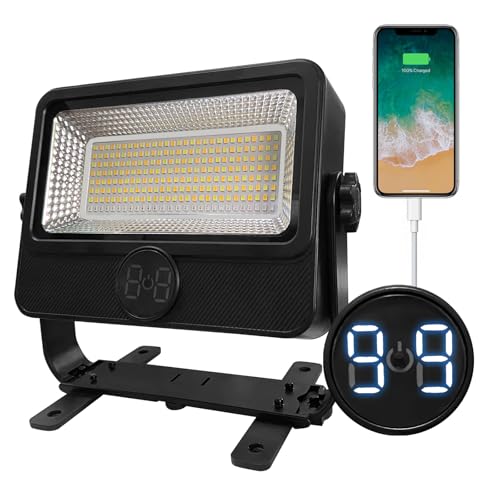 90W Solar Rechargeable Work Light 9000LM, 348 LEDs, 4800mAh, 10H Runtime, IP66 Rainproof, 5 Modes – Portable LED Solar Work Light for Emergency, Camping & Repair