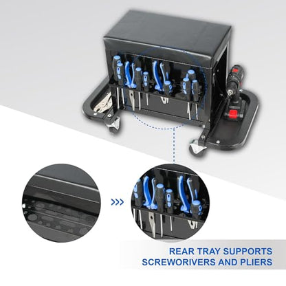 ZeHuoGe 3 Drawer Tool Chest, Rolling Mechanic Seat with Tool Trays, 2-In-1 Tool Chest, 350lbs Max Weight Capacity