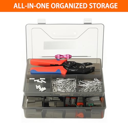 212PCS 12 Kits DT Connector with Crimping Tool & Terminal Removal Tool for Deutsch Connector Kit, 2 3 4 6 8 12 Pin Automotive Electrical Connectors & Size 16 Stamped Contacts for Car Marine Wiring