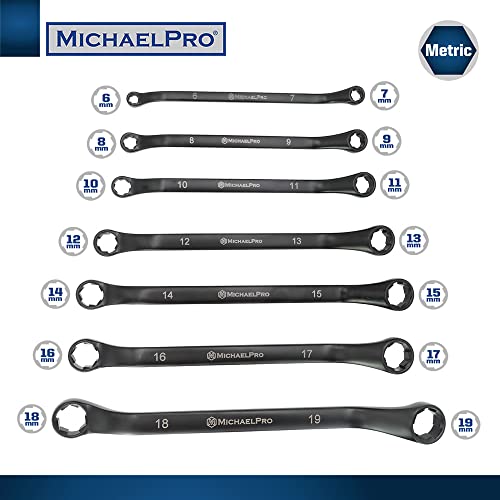 MichaelPro 18-Piece Bolt Extractor Wrench and Socket Set, 45° Offset Wrenches Metric 6-19mm, 6-Point Box End Nut for Rounded, Stripped & Thin Bolts Removal, CR-V Steel, Extractor Sockets 10-19mm