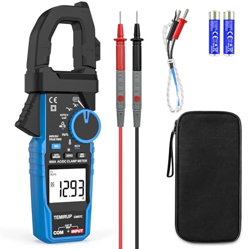 Digital Inrush Clamp Meter Multimeter, TEMIRUP T-RMS 6000 Counts 600A Current Amp Volt Meter with VFD,LOZ Mode; Measures NCV AC/DC Current Voltage Temperature Resistance Capacitance Continuity - size: CM87C, style: 600A AC/DC Clamp Meter