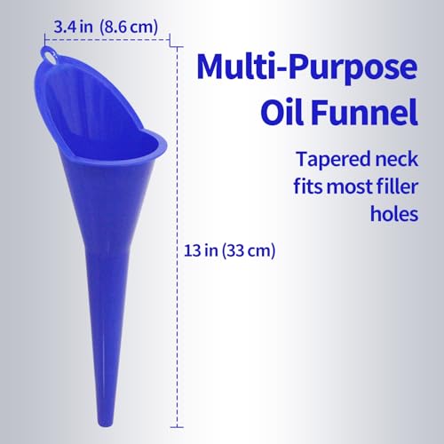 Automotive Funnel Set - 3 Blue Flexible Plastic Car Funnels for Oil, Transmission Fluid, Fuel & Engine Lubricants, Spill-Proof Design for Easy Pouring, Fits Small & Large Container