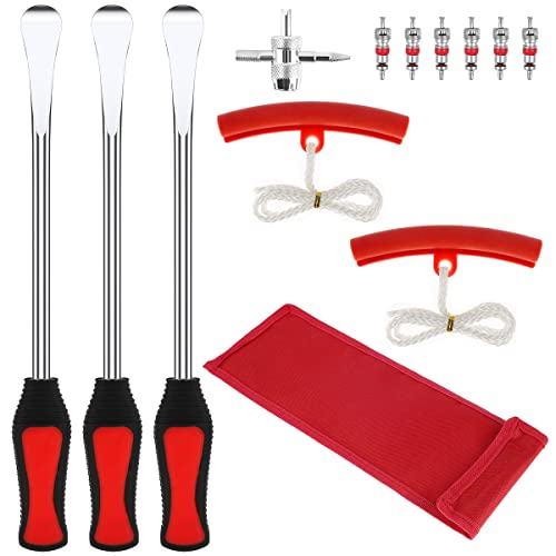 US 13Pcs Motorcycle Tyre Repair Tool Spoon Set with 3 Tire Levers Spoon & 2 Protective Sleeves & 6 Valve Core & Wrench Motorcycle Tire Tool Kit Motorbike Tire Changing Spoons Lever