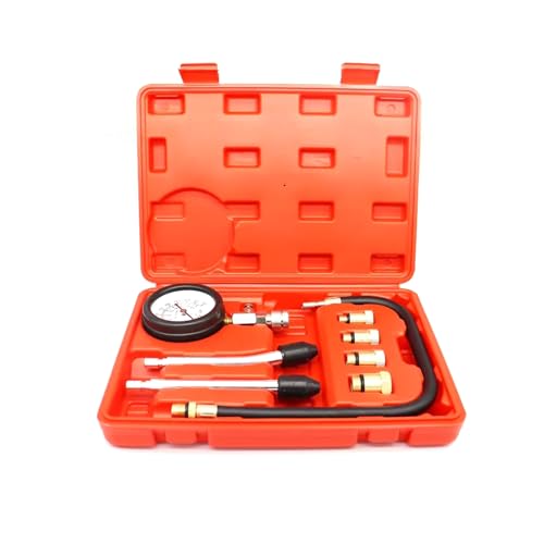 8 Pieces Petrol Engine Cylinder Compression Tester Kit, Automotive Tool Pressure Gauge, Universal Car and Motorcycle Engine Testing Tools for Cylinder Pressure Gauge (Red)