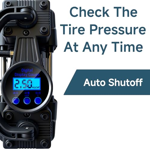 Rapid Inflation Heavy-Duty Portable Dual-Cylinder Tire Inflator with Pressure Gauge - 12V 150PSI Metal Air Compressor (LED Light), Adapters & Storage Bag Included, Fits Cars, RV Tires, Auto-Shutoff - style: Auto