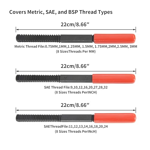 HFS(R 3-Piece Thread Repair File Set, High Carbon Steel Thread Restorer Tool for Cleaning and Repairing Damaged Threads, Includes SAE and Metric Sizes - style: 3PCS