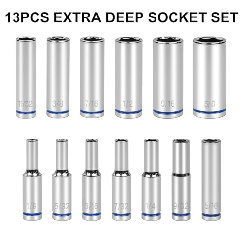 1/4" Drive SAE Master Socket Set, 13-Piece Deep Hex Socket Set (1/8" - 5/8"), Cover Most Commonly Sizes, 6 Point, Chrome Vanadium Steel with Molded Case - size: Deep, style: 13pcs-SAE