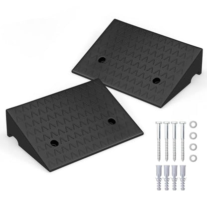 Car Ramps, 2 PCs Rubber Curb Ramps for Driveway, 5" Threshold Ramp Set Heavy Duty Ramp Slope for Driveway, Sidewalk, Loading Dock, Cars, Wheelchairs, Bikes, Motorcycles - size: 19" x 13" x 5"