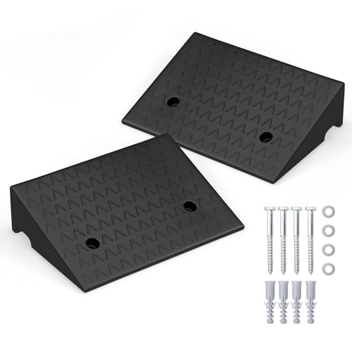 Car Ramps, 2 PCs Rubber Curb Ramps for Driveway, 5" Threshold Ramp Set Heavy Duty Ramp Slope for Driveway, Sidewalk, Loading Dock, Cars, Wheelchairs, Bikes, Motorcycles - size: 19" x 13" x 5"