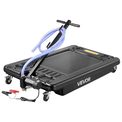 VEVOR Low Profile Oil Drain Pan, 17-Gallon Plastic Oil Change Pan, Effective Oil Drain Cart with 180W Electric Pump, Wheels & Folding Handle, Oil Drain Tank for Cars, SUVs, Trucks, Buses, RVs