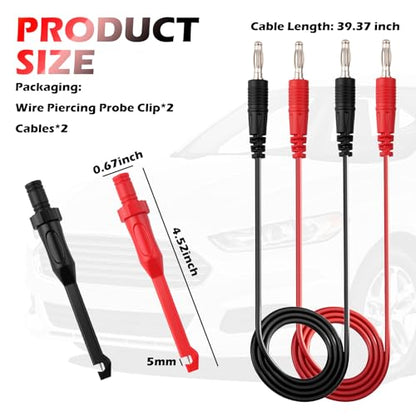 2PCS Multimeter Test Lead Back Probe Kit Automotive,Wire Piercing Probe Clip with 4mm Banana Plug Tests Cable,Professional Accessories for Electrical Test