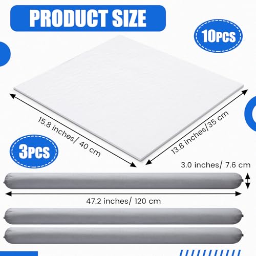 Boao 13 Pcs Water Absorbing Kit 3" x 48" Safe Reusable Universal Absorbent Sock with Absorbent Mats for Water and Oil Spill – Absorbs up to 1 Gallons Per Sock for Home Exterior, Garage Flood Barrier