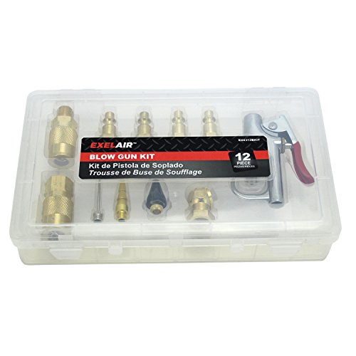 EXELAIR by Milton EX0312BKIT - Blow Gun and Air Accessory Kit - Safety adapter, Nozzle Tips, Inflator Needle, Ball Foot Air Chuck, and M-Style Couplers/Plugs - 150 Max PSI, (12-Piece) - size: 12 Piece