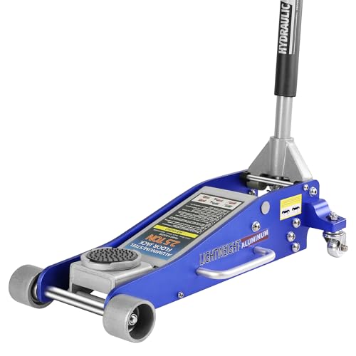 Hydraulic Floor Jack, Hydraulic Low Profile Aluminum and Steel Racing Floor Jack with Dual Piston Quick Lift Pump, 2.5 Ton (5,000 lb) Capacity, Blue - size: 2.5 ton